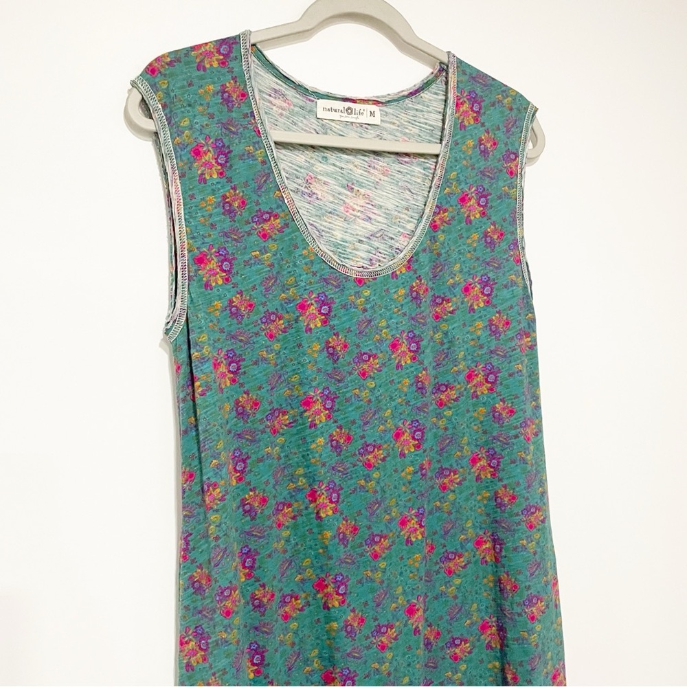 Naturallife Hangout Floral Cotton Midi Dress in Green M Oversized Pockets - Picture 3 of 9